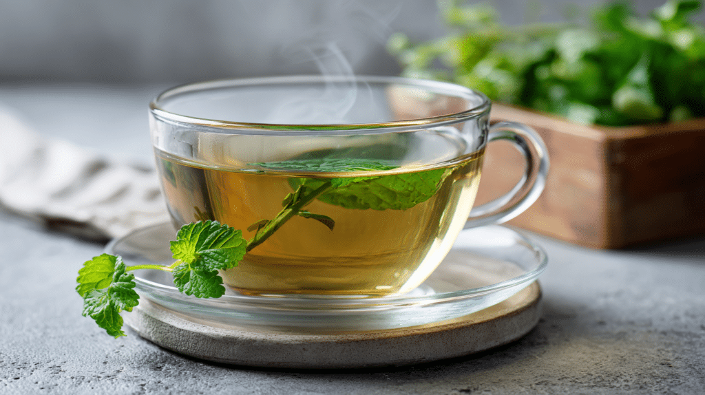 green tea weight loss habit with fresh mint in glass cup