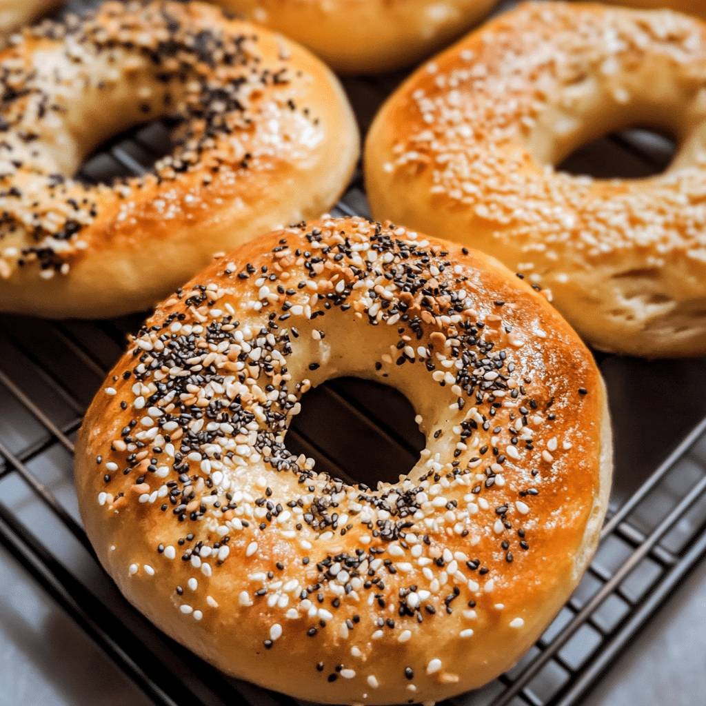 “High-protein bagels made with Greek yogurt and whey protein on a wooden table”