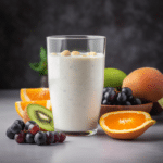 Cottage cheese smoothie with berries in a tall glass